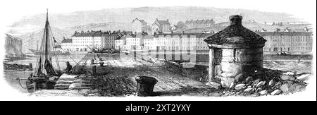 Skizzen aus Irland: Verlassene Werften und Lagerhäuser von Westport, 1870. "Es gibt Leute in Westport, die Ihnen sagen, dass sie sich an die Zeit erinnern, als die riesigen Lagerhäuser mit Getreide gelagert wurden, und als ein Dutzend Schiffe schwerer Tonnage an den Kais gesehen wurden, die Haferladungen einnahmen, und sie schließen sich im Allgemeinen zusammen, indem sie den Niedergang des Exporthandels von Westport der Aufhebung der com-Gesetze zuschreiben... diese düsteren Mausoleen, so groß wie Pyramiden, sind die Orte begraben, an denen der tote Handel von Westport liegt... und dies ist auch nicht der erste oder der hundertste Ort, der in diesem Land zu sehen ist Stockfoto