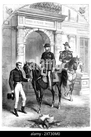 Der Prinz Imperial und sein Gouverneur, 1870. Der französische General Charles Auguste Frossard nahm 1849 an der Belagerung Roms und 1855 an der Belagerung Sewastopols Teil. 1867 ernannte ihn Kaiser Napoleon III. Zum Chef seines Militärhaushalts und zum Gouverneur seines Sohnes Ludwig Napoleon, dem Fürsten des Kaiserreichs. Aus Illustrated London News, 1870. Stockfoto