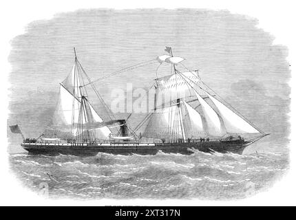 Der Eisenschraubendampfer Limari, für Valparaiso, 1870. "A gutaussehende screw-steamer...from die Bauwerft der Messrs. Bowdler, Chaffer, and Co... Für die Valparaiso Steam-Ship Company, die in ihrem Küstenverkehr zwischen diesem Hafen und den anderen Häfen von Chili [d. h. Chile] genutzt wird. Die Liverpool-Agenten der Firma sind Frederick Huth und Co. Das Schiff hat drei Decks. Das obere oder Markise-Deck ist aus Teakholz, mit Kapitänshaus und Lenkrad in der Mitte, zusätzlich zum Lenkrad am Heck. Es gibt auch ein Mittel- oder Hauptdeck und ein unteres Deck für Fracht. Der nachfolgende Teil von Stockfoto