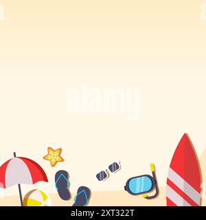 Sommer Hintergrund. Dekorative Schablone mit Artikeln für die Sommerzeit Stock Vektor
