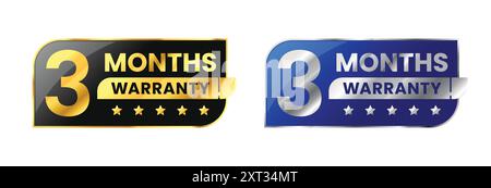 3 Jahre Garantietikett, Abzeichen, Symbol, Logo. Parallelogramm-Rautenform mit Gold- und Silberfarbe. Vektorabbildung Stock Vektor