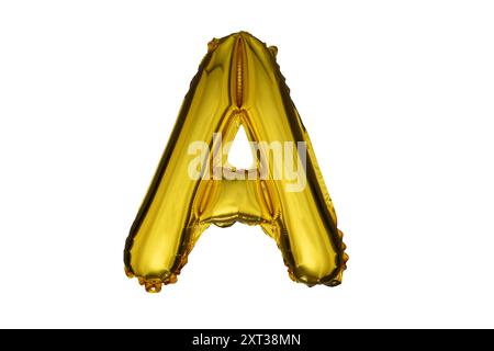 Aufblasbarer goldener Buchstabe ? Isoliert auf weißem Hintergrund. Stockfoto