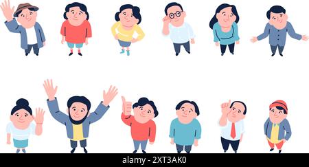 Leute, die nach oben schauen. Menschliche Gruppe über Kopf, glückliche Überraschung schockierte Gesichter, Männer Frauen blickend und stehend, flache neue Vektorfiguren Stock Vektor