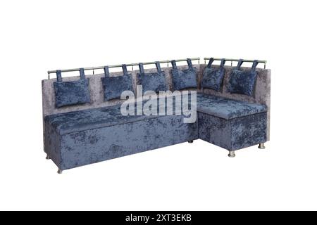 Graues Ecksofa. Polstermöbel aus Velourstoff. Stockfoto