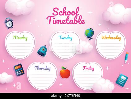 Niedlicher Schulplan für Kinder, mit farbenfroher handgezeichneter Schuldekoration Stock Vektor