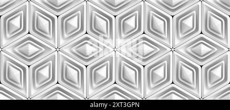 Ein nahtloses, detailreiches geometrisches 3D-Muster mit einfarbigem Design, das sich perfekt für moderne Innenräume als Tapete oder Hintergrund eignet. Gattungen Stockfoto