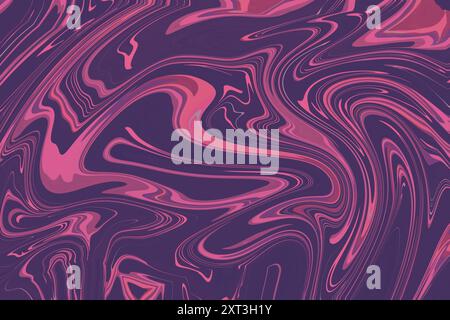 Abstrakte, wirbelnde Hintergrundillustration mit Rosa- und Lila-Tönen in einem marmorierten flüssigen Muster, ideal für Designelemente. Stockfoto