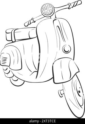 Vektor handgemalt Roller Illustration. Vintage-Motorrad im romantischen Stil. Paris Travel Love Holiday. Schwarze Silhouette für Schaltkreis Stock Vektor