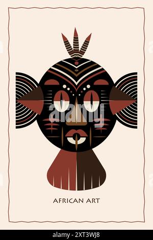 Afrikanische Maske ethnische Stammesrituale flache Vektor-Illustration primitive exotische Maske der Wilden. Vintage-Gravur im Kunstdesign. Azteken Afro Indian Maya Stock Vektor