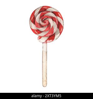 Lutscher, Süßigkeiten, Süßigkeiten, Nachtisch, weihnachten Neujahr. Die Abbildung ist handgezeichnet in Aquarell auf weißem Hintergrund. Geeignet für Design Stockfoto