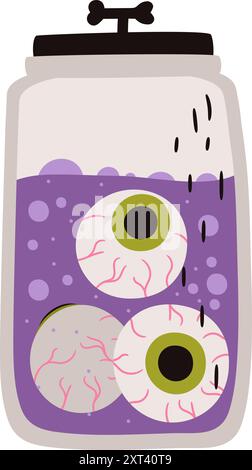 Halloween-Glas mit Augen in Flüssigkeit. Vektorillustration auf weißem Hintergrund Autoren arbeiten Stock Vektor