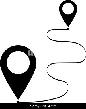 Symbol „Route“ zwischen zwei Punkten mit gepunktetem Pfad und Positionsstift. Zeiger mit durchgehender Linie. GPS-Navigationslinie Routenmarkierung. eps 10 Stock Vektor