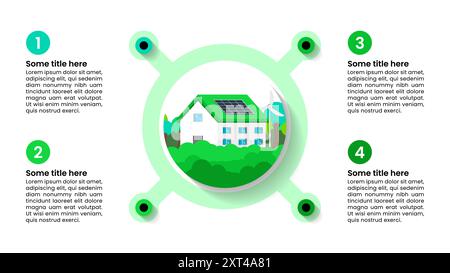 Infografik-Vorlage mit Symbolen und 4 Optionen oder Schritten. Grünes Haus. Kann für Workflow-Layout, Diagramm, Banner, webdesign verwendet werden. Vektorgrafik Stock Vektor