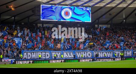 Hampden Park, Glasgow, Großbritannien. August 2024. Champions League Qualifying Football, Second Leg, Rangers versus Dynamo Kyiv; Banner der Rangers-Fans zeigt Credit: Action Plus Sports/Alamy Live News Stockfoto