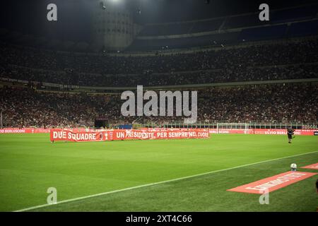 Mailand, Italien. August 2024. Das Fußballspiel der Silvio Berlusconi Trophy (Trofeo Berlusconi) zwischen Mailand und Monza im San Siro Stadion in Mailand, Italien - Dienstag, 13. August 2024. Sport - Fußball . (Marco Alpozzi/LaPresse) Credit: LaPresse/Alamy Live News Stockfoto