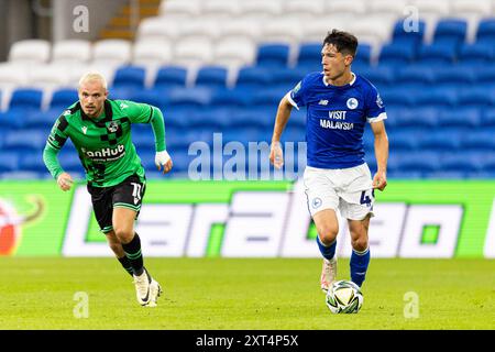 Cardiff, Großbritannien. August 2024. Luey Giles von Cardiff City in Aktion. Spiel der 1. Runde des Carabao Cup EFL Cup, Cardiff City gegen Bristol Rovers im Cardiff City Stadium in Cardiff, Wales am Dienstag, den 13. August 2024. Dieses Bild darf nur für redaktionelle Zwecke verwendet werden. Nur redaktionelle Verwendung, Bild von Lewis Mitchell/Andrew Orchard Sportfotografie/Alamy Live News Credit: Andrew Orchard Sportfotografie/Alamy Live News Stockfoto