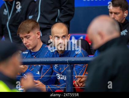 Hampden Park, Glasgow, Großbritannien. August 2024. Champions League Qualifying Football, Second Leg, Rangers gegen Dynamo Kyiv; Vaclav Cerny von Rangers auf der Bank Credit: Action Plus Sports/Alamy Live News Stockfoto