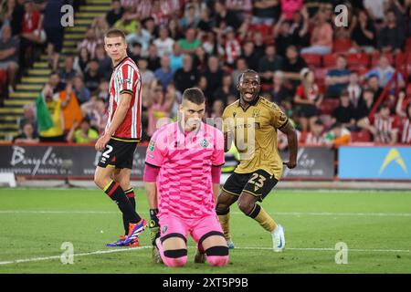 Sheffield, Großbritannien. August 2024. SEB Reva von Wrexham erzielte 4-2 Punkte beim Carabao Cup-Spiel Sheffield United gegen Wrexham in der Bramall Lane, Sheffield, United Kingdom, 13. August 2024 (Foto: Mark Cosgrove/News Images) in Sheffield, United Kingdom am 13. August 2024. (Foto: Mark Cosgrove/News Images/SIPA USA) Credit: SIPA USA/Alamy Live News Stockfoto