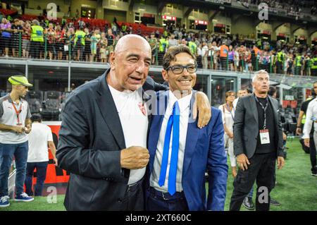 Pier Silvio Berlusconi, Direktor von Mediaset, und Adriano Galliani, Direktor des AC Monza während 2Â° Trofeo Silvio Berlusconi - AC Milan-AC Monza - Stadio San Siro während der Berlusconi Trophy - AC Milan vs AC Monza, Freundschaftsfußballspiel in Mailand, Italien, 13. August 2024 Stockfoto