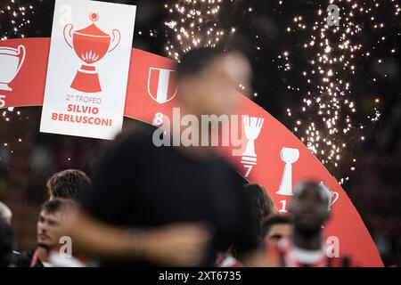 Mailand, Italien. August 2024. Das Fußballspiel der Silvio Berlusconi Trophy (Trofeo Berlusconi) zwischen Mailand und Monza im San Siro Stadion in Mailand, Italien - Dienstag, 13. August 2024. Sport - Fußball . (Marco Alpozzi/LaPresse) Credit: LaPresse/Alamy Live News Stockfoto