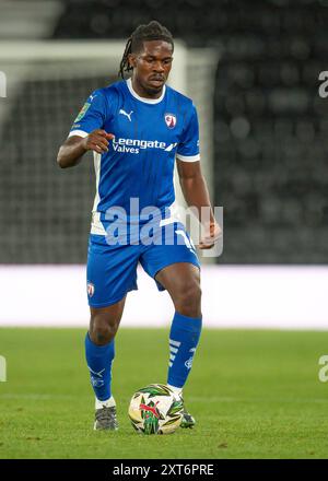 Derby, Großbritannien. August 2024. Tim AKINOLA vom Chesterfield FC mit dem Ball während des Carabao Cup-Spiels Derby County gegen Chesterfield im Pride Park Stadium, Derby, Vereinigtes Königreich, 13. August 2024 (Foto: Mark Dunn/News Images) in Derby, Vereinigtes Königreich am 13. August 2024. (Foto: Mark Dunn/News Images/SIPA USA) Credit: SIPA USA/Alamy Live News Stockfoto