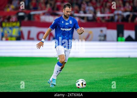 Antonio Milic aus Lech wurde während des Polnischen PKO BP Ekstraklasa League-Spiels zwischen Widzew Lodz und Lech Poznan im Widzew Lodz Municipal Stadium gesehen. Stockfoto