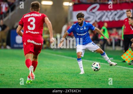 Ali Gholizadeh aus Lech wurde während des polnischen PKO BP Ekstraklasa League-Spiels zwischen Widzew Lodz und Lech Poznan im Widzew Lodz Municipal Stadium gesehen. Stockfoto