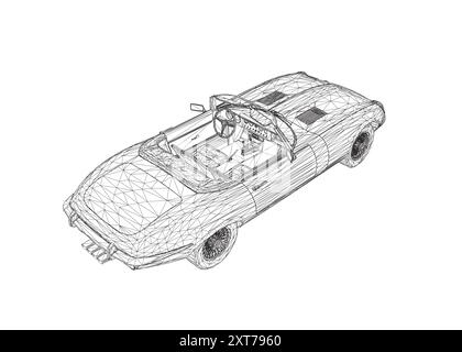 Luxus-Cabriolet. Ausmalseiten für das Zeichnen von Erwachsenen. Line Art Picture Cabriolet mit Umrissen. Vektorillustration Fahrzeug. Schwarzes Drahtmodell Stock Vektor