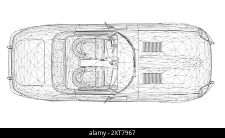 Luxus-Cabriolet. Ausmalseiten für das Zeichnen von Erwachsenen. Line Art Picture Cabriolet mit Umrissen. Vektorillustration Fahrzeug. Schwarzes Drahtmodell Stock Vektor