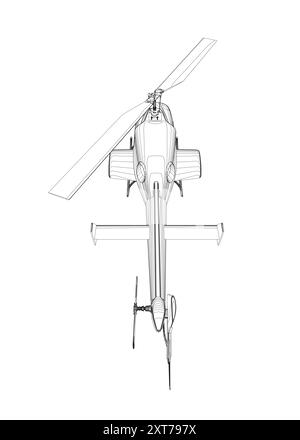 Detaillierte Darstellung des Hubschraubers. Vektor auf weißem Hintergrund isoliert. Ausmalseite für den Militärhubschrauber für Erwachsene. Hubschrauber und Flugzeuge. Vektorillu Stock Vektor