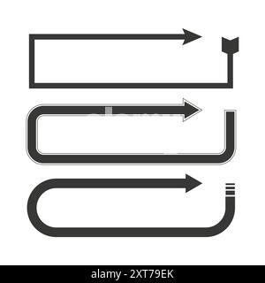 Pfeilrahmen. Drei schwarze Designs. Einfache geometrische Konturen. Vektorabbildung. Stock Vektor