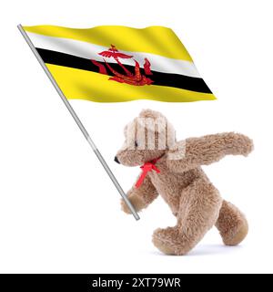 Brunei-Flagge wird von einem süßen Teddybären getragen Stockfoto