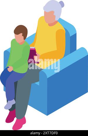 Großmutter verbringt Zeit mit ihrem Enkel und liest ihm ein Buch Stock Vektor