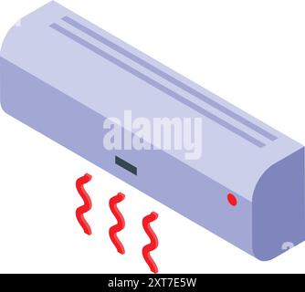 Isometrische Ansicht einer an der Wand montierten Klimaanlage, die heisse Luft bläst Stock Vektor