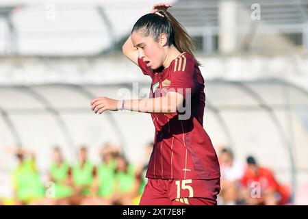 Cisterna Di Latina, Italien. August 2024. Giulia Dragoni von AS Roma wurde während des Freundschaftsspiels zwischen Roma-Frauen und Napoli-Frauen im Domenico-Bartolani-Stadion gesehen. Endergebnis Roma Women 1: 0 Neapel Women Credit: SOPA Images Limited/Alamy Live News Stockfoto