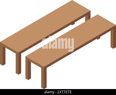 Diese Isometrie mit zwei langen Holzbänken, die nebeneinander stehen, ist perfekt für Ihre Designprojekte Stock Vektor
