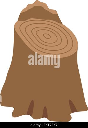 Brauner Baumstumpf mit sichtbaren Wachstumsringen, die das Konzept des Alters, der Holzfällung oder der Natur veranschaulichen Stock Vektor