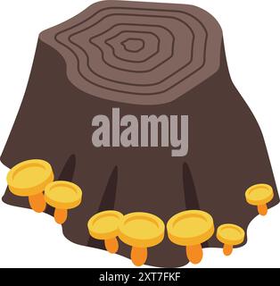 Gelbe Pilze wachsen auf einem Baumstumpf im Wald, Natur- und Umweltkonzept Stock Vektor