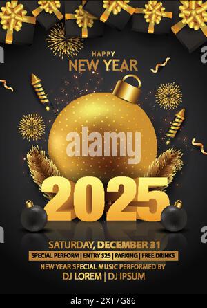 2025 Happy New Year Hintergrund für Ihre Flyer- und Grußkarte oder Neujahrsfeier. Abstraktes Vektor-Illustrationsdesign Stock Vektor