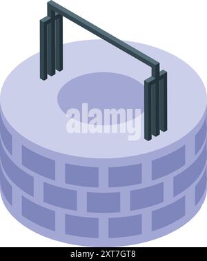 Diese isometrische Abbildung zeigt einen Wasserbrunnen mit einem Metalleimer-Haltemechanismus Stock Vektor