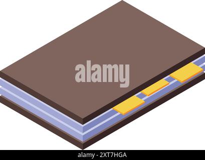 Halbleiterchip-Struktur, die Komponentenschichten in isometrischer Ansicht für die Entwicklung und Fertigung von Mikrochips zeigt Stock Vektor