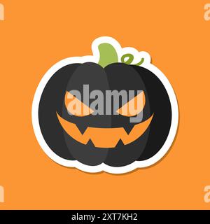 Gruseliger, böser KürbisJack und Laternen-Aufkleber. Traditionelles Dekorationssymbol für halloween-Feiertage. Vektorillustr Stock Vektor