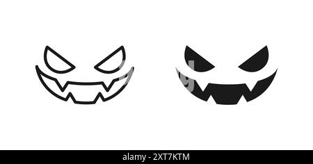 Halloween Monster Gesicht, Kürbis Jack-o-Laterne Gesicht Umriss und Silhouette Set, Oktober Saison Trick or Treat Party gruselige Ausdruck Vektor Clipart Stock Vektor