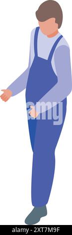 Handwerker mit blauem Overall und isometrischer Illustration Stock Vektor