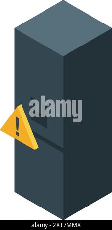 Defekter Kühlschrank mit Warnzeichen isometrisches Symbol, Fehlfunktion des Kühlschranks Stock Vektor