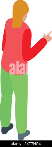 Frau zeigt mit dem Finger etwas isometrisches Stock Vektor