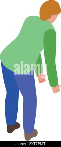 Der junge Mann beugt sich und greift nach unten, um etwas aufzuheben Stock Vektor