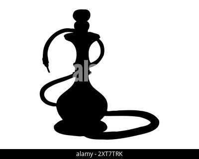 Schwarze Silhouette einer Shisha auf weißem Hintergrund. Konzept des traditionellen Rauchens, nahöstliche Kultur und minimalistisches Design. Grafik Stock Vektor