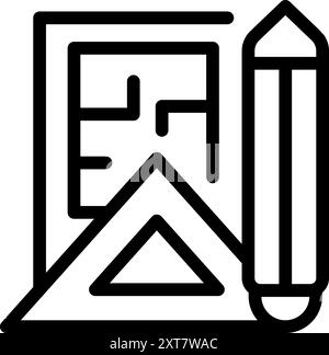 Linienzeichnung von Hausplan, Lineal und Bleistift für Architektur und Bau Stock Vektor