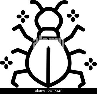 Einfaches Line-Art-Logo eines Bugs umgeben von Funkeln, das ein Gefühl von Sauberkeit und Schädlingsbekämpfung vermittelt Stock Vektor